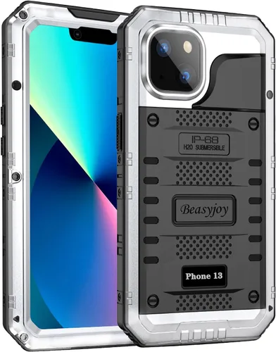 Miniatura 10 de Beasyjoy - Funda impermeable para iPhone 13 Pro, carcasa de metal con protector de pantalla integrado, carcasa protectora de cuerpo completo de Negro