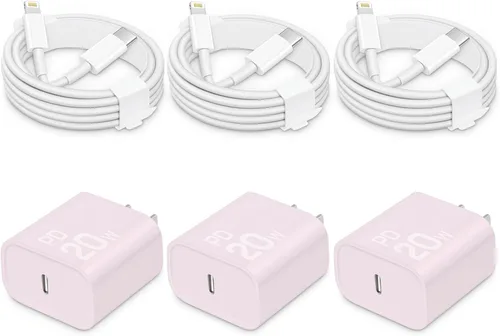 Miniatura 8 de CXX Cargador rápido para iPhone [3 unidades, certificado MFi], bloque PD USB-C de 20 W con cable de carga de 6 pies compatible con iPhone Blanco