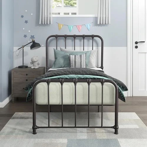 Lexicon Marco de cama de metal individual, cama de plataforma con fuerte soporte de listones de metal debajo de la cama, marco de cama individual