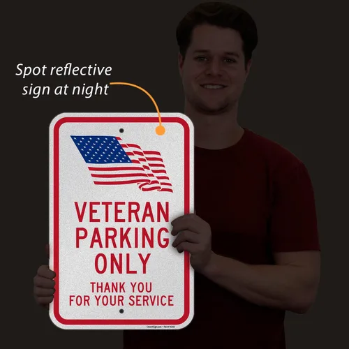 Miniatura 4 de SmartSign Letrero de metal con texto en inglés "Veteran Parking Only, Thank You For Your Service" de 18 x 12 pulgadas con símbolo de la bandera