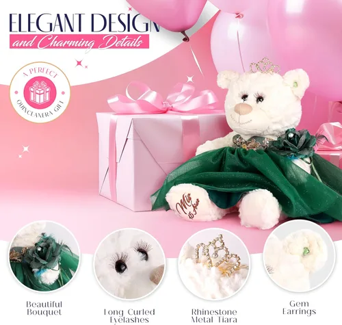 Miniatura 3 de KINNEX COLLECTIONS SINCE 1997 20" Quince Anos Quinceanera Last Doll Osito de peluche con vestido (pieza central) ~ ARC16831-23R (Aqua)