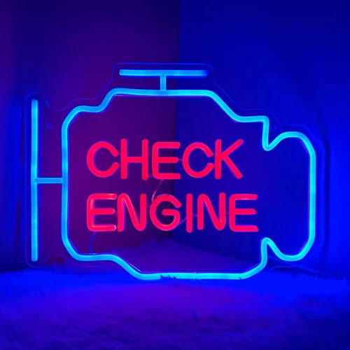 Letrero de neón de Check Engine, decoración de garaje, letreros de neón LED para decoración de pared, letreros de neón personalizados para sala de