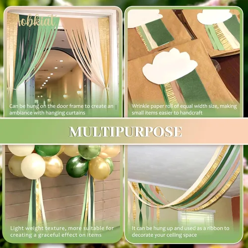 Miniatura 8 de AOBKIAT Decoraciones para fiesta de boda, 5 rollos de serpentinas de papel crepé color verde oliva y caqui para boda boho verde, cumpleaños