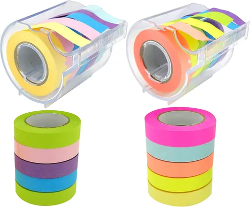 Rollo de notas adhesivas 4A, 2 rollos adhesivos completos con dispensador y 2 rollos de recambio, 0.4 x 315 pulgadas, 5 colores brillantes, cinta 2
