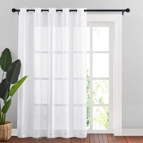 Miniatura 37 de NICETOWN Cortinas de lino transparente blanco para ventanas de 84 pulgadas de largo, cortinas verticales semitransparentes con ojales en la parte