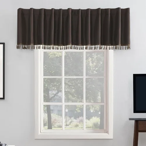 Miniatura 28 de Sun Zero Greyson - Valance de cortina con pestaña trasera de seda de dupioni de imitación con borlas de cuentas y aislamiento térmico total opaco
