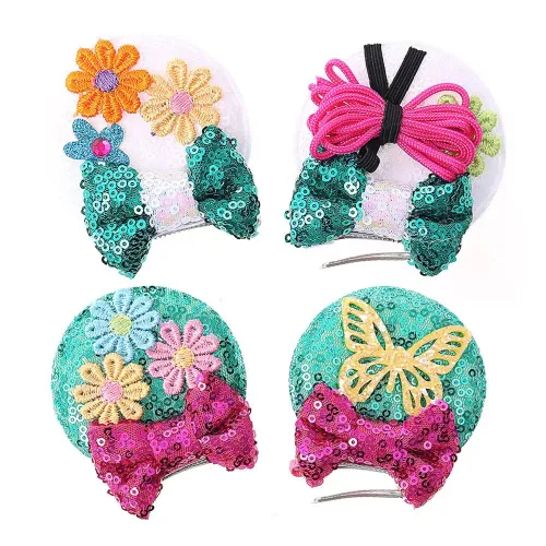 Miniatura 8 de Pinzas para orejas de ratón con lazo de lentejuelas brillantes, 2 pares, pasadores de pelo para niñas, accesorios para el cabello para decoración