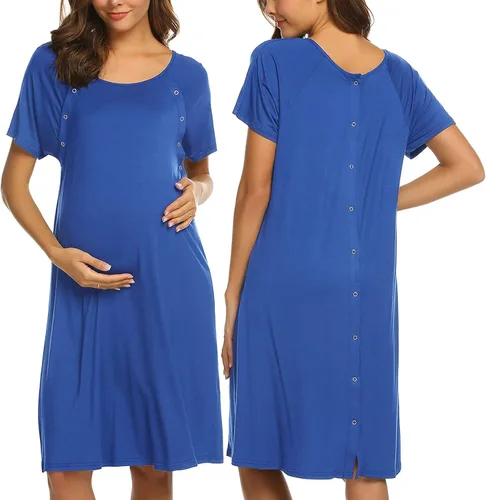 Ekouaer - Camisón con botones y manga corta para mujer vestido para lactancia parto hospital y maternidad tallas S-XXL