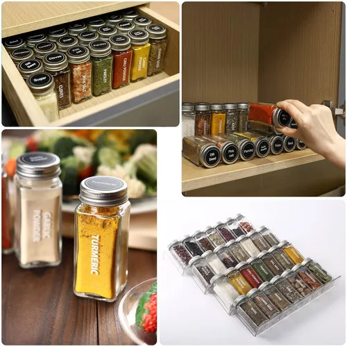 Miniatura 8 de Antimbee 28 tarros de especias de vidrio transparente, tarro de especias de vidrio de 3.5 onzas con 324 etiquetas, embudo, bolígrafo de tiza, tapas