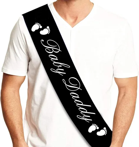 Baby Daddy - Divertida banda de baby shower para papá (letras negras con letras blancas), decoraciones de fiesta de baby shower, suministros de
