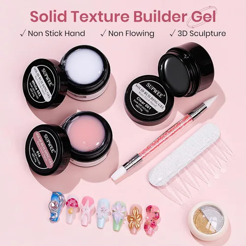 Miniatura 2 de Gel Constructor Sólido para Uñas Blanco Desnudo Claro Escultura 3D Arte de Uñas Gel Duro con Polvo Cromado para Tallar Patrones Decoración Manicura