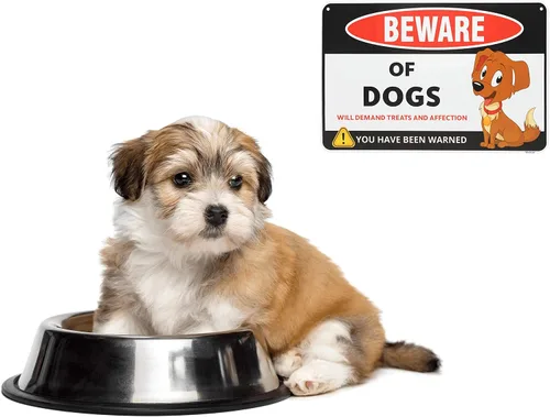 Miniatura 5 de Venicor Cartel divertido de Beware of Dogs – 8 x 12 pulgadas – Aluminio – Regalo para los amantes de los perros – Arte de pared de perros – Cosas