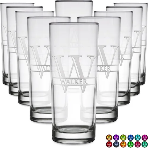 Miniatura 67 de Highball personalizado de 10.5 onzas con fondo negro, vaso Collins alto personalizado, cóctel de bebida mixta recta, inicial con nombre de regalo