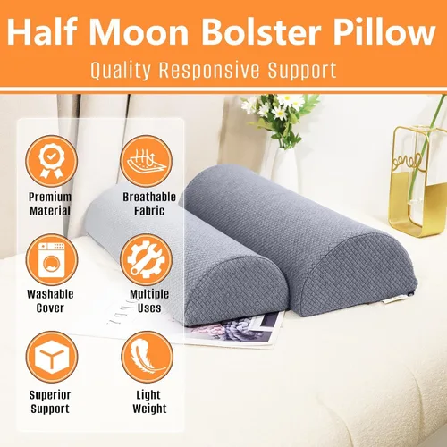 Miniatura 3 de 2 almohadas de rodilla para dormir, almohada de media luna para cuello, piernas, tobillo pie y rodilla, espuma de alta densidad para elevación