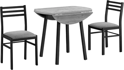Monarch Specialties I 1007 Juego de mesa de comedor, juego de 3 piezas, pequeño, hoja de caída de 35 pulgadas, cocina, metal negro, laminado gris,