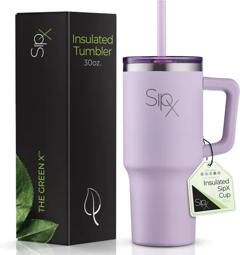 Miniatura 13 de SipX™ Vaso aislado de 30 onzas con asa y pajita, acero inoxidable aislado al vacío, a prueba de fugas, apto para portavasos - Perfecto para café