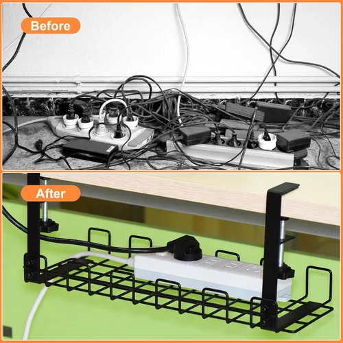 Miniatura 7 de uxcell Bandeja de organización de cables, 1 unidad de 15.75 pulgadas, estante de metal para organizar cables debajo del escritorio, sin taladro
