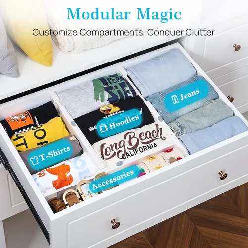Miniatura 3 de Vtopmart Paquete de 6 separadores de cajones para ropa, 4 pulgadas de alto 11.3 a 17 pulgadas, organizador de cajones de tocador ajustable