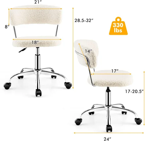 Miniatura 3 de Giantex Silla de oficina en casa, silla giratoria de piel sintética con respaldo bajo y asiento acolchado ajustable en altura, silla de tocador sin