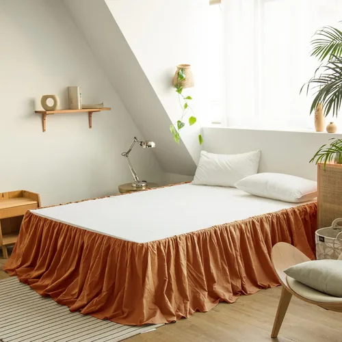 Miniatura 9 de BISELINA - Falda de cama de lino francés con volantes plisados de 22 pulgadas, caída a medida, mezcla natural de lino y algodón, funda para cama