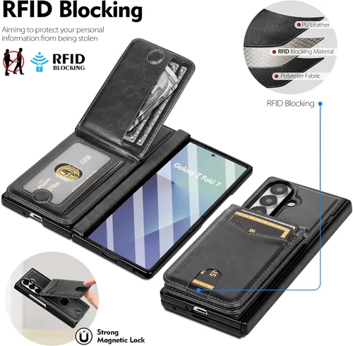 Miniatura 3 de SkyEagle Funda Cartera magnética desmontable compatible con Magsafe para Samsung Galaxy Z Fold 7 con tarjetero Protector de pantalla integrado