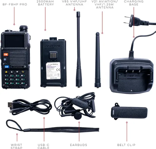 Miniatura 7 de BAOFENG BF-F8HP PRO 10 W Radio de Banda Triple Bidireccional – UV-5R 7ª Generación, 1000 Canales, GPS y Clima NOAA, Escáner de Aviación/VHF/UHF/1.25