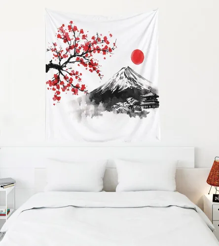 Miniatura 12 de EMMTEEY Tapiz de pared con bosque - Árbol de pino verde y niebla, arte de pared natural, 80x60 pulgadas, tapiz grande de estilo bohemio para sala
