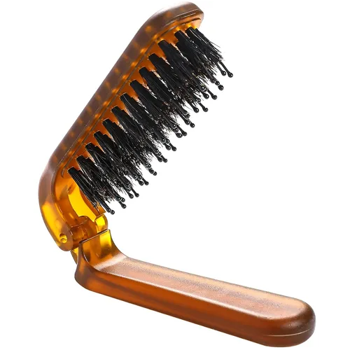 Miniatura 10 de Paquete de 2 cepillos plegables para el cabello, cepillo de tamaño de viaje con cerdas naturales de jabalí y pasadores de nailon, cepillo pequeño