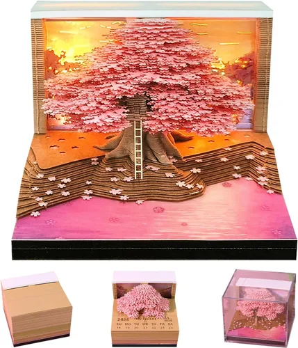 Miniatura 9 de RSLIPIN Bloc de Notas 3D Pieza de Tiempo Calendario 2026, Calendario 3D 2026 Calendario de Escritorio con Luces Notas de Bricolaje Bloc de Notas