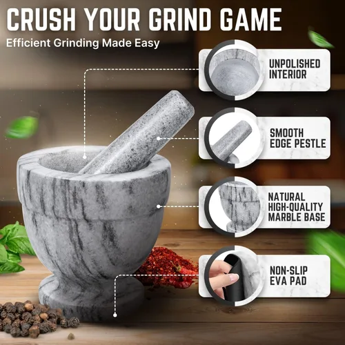 Miniatura 9 de Flexzion Juego de mortero y mortero, blanco – Molcajete de granito pesado sólido de 4 pulgadas molcajete trituradora de piedra para guacamole