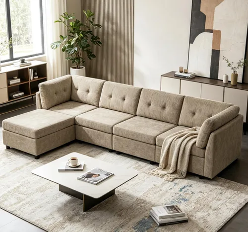 Miniatura 18 de VANOMi - Sofás seccionales de 6 plazas para sala de estar, sofá modular convertible de 118" en forma de nube, cómodos sofás de chenilla y sofás