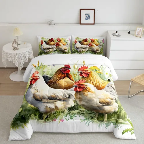 Miniatura 48 de Erosebridal Juego de ropa de cama a cuadros azul para niños, juego de cama individual con diseño de patos amarillos de dibujos animados, juego