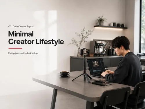 Miniatura 2 de Trípode minimalista Creator para iPhone, trípode compacto de 53 pulgadas con control remoto Bluetooth para vlogging diario, espacio de trabajo