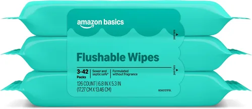 Amazon Basics Toallitas húmedas desechables para adultos, sin fragancia, 126 unidades (3 paquetes de 42) el embalaje puede variar