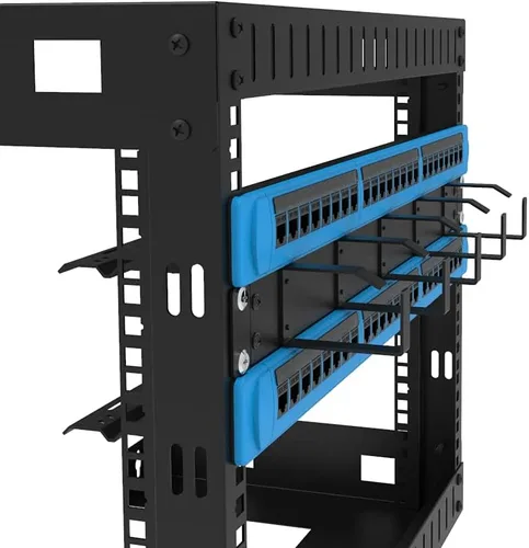 Miniatura 2 de Gestor de cables horizontal de metal de 19 pulgadas para montaje en rack con 5 anillos en D (1UCM5R440, negro)