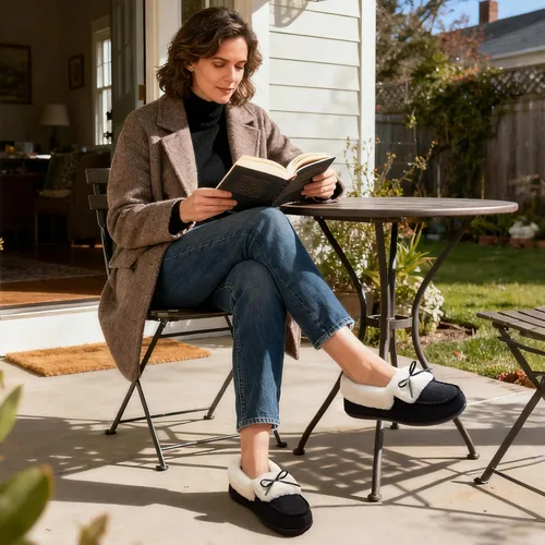 Miniatura 2 de RockDove Pantuflas tipo mocasín de microgamuza con forro de piel sintética para mujer