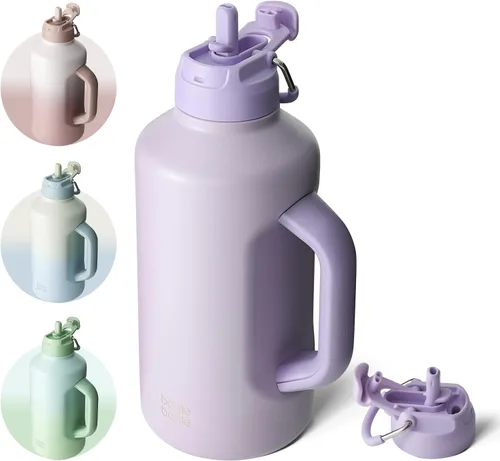 Miniatura 10 de BOTTLE BOTTLE Botella de agua aislada de 64 onzas con popote y tapa de doble uso, botella de agua de acero inoxidable con asa, jarra aislada al
