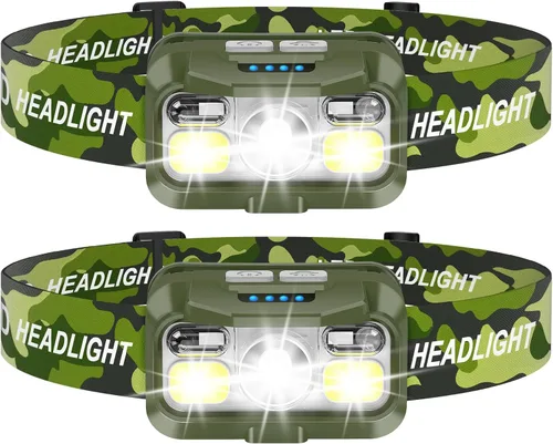 LHKNL Linterna frontal recargable, lumen súper brillante, con sensor de movimiento, 2 unidades de faros LED impermeables con luz blanca y roja, 8