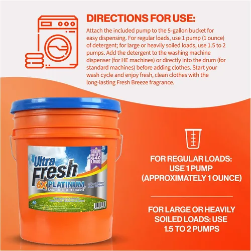 Miniatura 5 de Ultra Fresh Detergente líquido para lavar ropa, 6 veces platino, agua fría, 5 galones, removedor de olores de tela para lavar ropa y sábanas