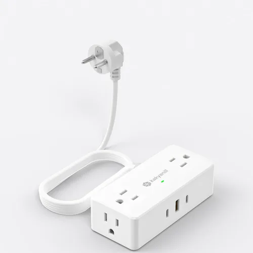 Miniatura 10 de Kakyanill Adaptador de enchufe de viaje europeo, Adaptador de enchufe de viaje EU/UK/US, Regleta de alimentación con 6 tomas AC, 4 puertos USB