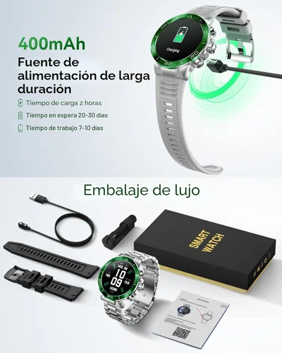 Miniatura 9 de SOUYIE Reloj inteligente militar resistente para hombres, AMOLED 1.43 pulgadas, pantalla HD de 1.43 pulgadas, respuesta de llamadas Bluetooth