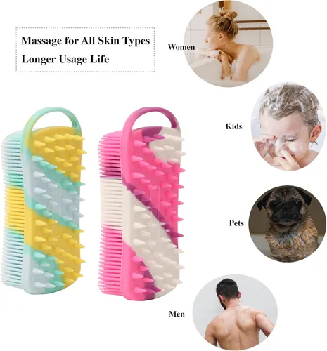 Miniatura 9 de 2 piezas de esponja corporal de silicona, esponja de baño y ducha exfoliante 2 en 1, esponja de loofah de silicona suave para piel sensible, Púrpura