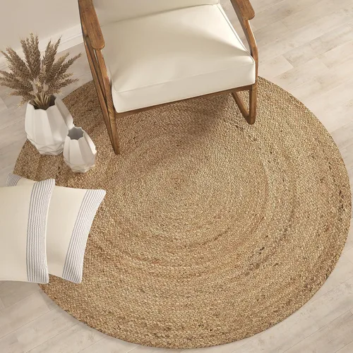 Miniatura 21 de LR Home - Alfombra ovalada de yute natural de 5 x 7 pies para decoración del hogar, alfombras trenzadas para sala de estar, dormitorio, sala