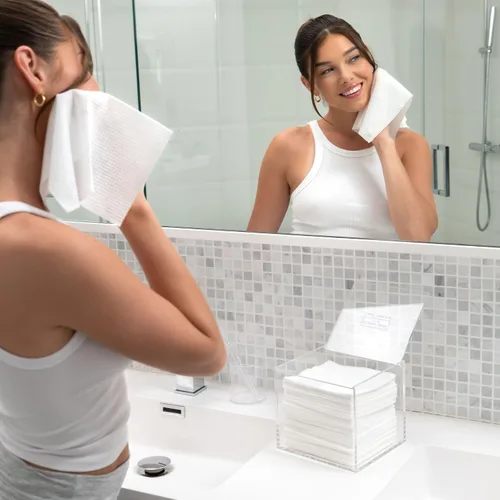 Miniatura 7 de CLEAN SKIN CLUB Caja de acrílico transparente para toallas limpias XL (NO incluidas), contenedor para 50 toallas limpias desechables XL, toallitas