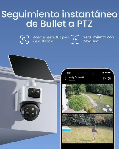 Miniatura 4 de eufy Security eufyCam S4 kit de 2 cámaras, cámara de seguridad solar inalámbrica para exterior, cámara Bullet-PTZ de triple lente, 4K UHD