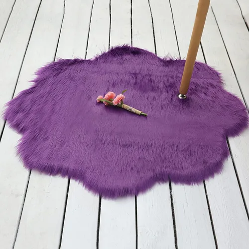 Miniatura 3 de Alfombra redonda de piel de oveja sintética, suave y lanuda. Alfombra mullida para el hogar, decoración de dormitorio, Púrpura (Flower Purple)