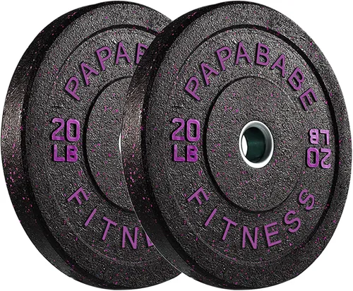 Miniatura 26 de Papababe Placas de peso, juego de placas de pesas de 2 pulgadas, placas de peso de goma protectoras para el suelo, placas de parachoques de 10 a 600