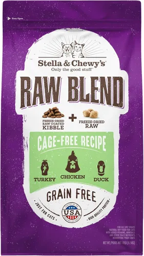 Stella & Chewy's Raw Blend Premium Kibble Comida para Gatos – Sin Granos, Comidas Ricas en Proteínas – Receta de Aves de Corral Sin Jaula – Bolsa de
