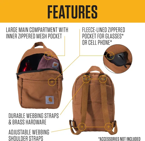 Miniatura 2 de Carhartt Mini mochila clásica, duradera, resistente al agua con correas de hombro ajustables, Carhartt Brown