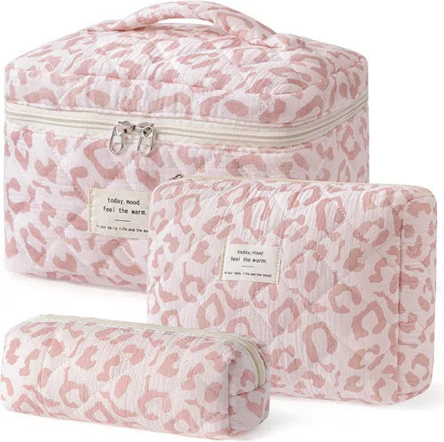Miniatura 46 de HBselect Bolsa de maquillaje acolchada, 3 piezas de algodón grande, bolsa de maquillaje de viaje, bonita bolsa de maquillaje floral de coqueta